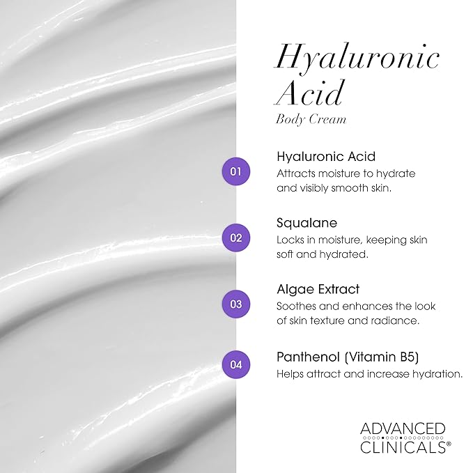 Advanced Clinicals Hyaluronic Acid Moisturizer Body Cream With Vitamin E | Hydrating Cream & Body Lotion For Women & Men To Help Improve Look of Wrinkles, Dry Skin, Crepey Looking Skin, 16OZ, 2-Pack