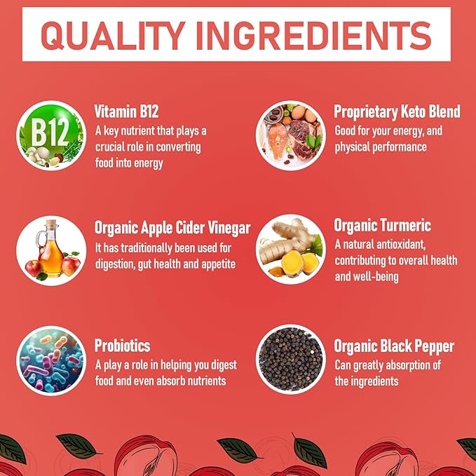 Apple Cider Vinegar Gummies, Max Strength 2000mg ACV Gummy with Probiotics, B12 and Keto Support, For Digestion, Metabolism, Detox, Gut & Immune Health, Gelatin-Free, Non-GMO, 120 keto acv gummies
