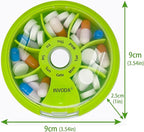 INVODA Weekly Pill Organizer 7 Compartment Rotating Pill Box for Daily Medication & Vitamins - Portable Travel Pill Case Fish Oil Supplements Vitamins Organizer (4PCS)