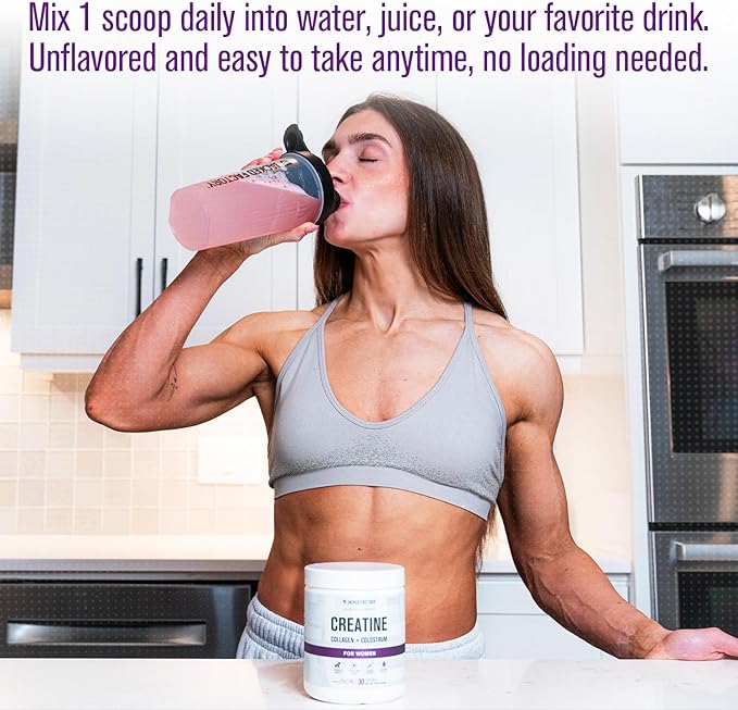 Jacked Factory Creatine for Women - Creatine Monohydrate with Collagen + Colostrum to Support Workout Performance, Lean Muscle Growth, Healthy Hair, Skin, & Nails - 30 Servings, Watermelon
