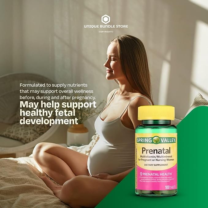 Prenatal Multivitamin Multimineral 100 Tablets - Prenatal Vitamins with Folic Acid and DHA, Gluten Free Supplement, Daily Vitamins for Women + 7 Day Pill Organizer Included (Pack of 3)