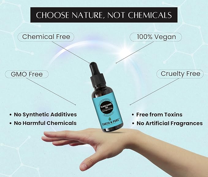Earth N Pure Ylang Ylang Essential Oil Natural and Therapeutic Grade for Aromatherapy, Hair Care and Skin Care with Glass Dropper 30 ml