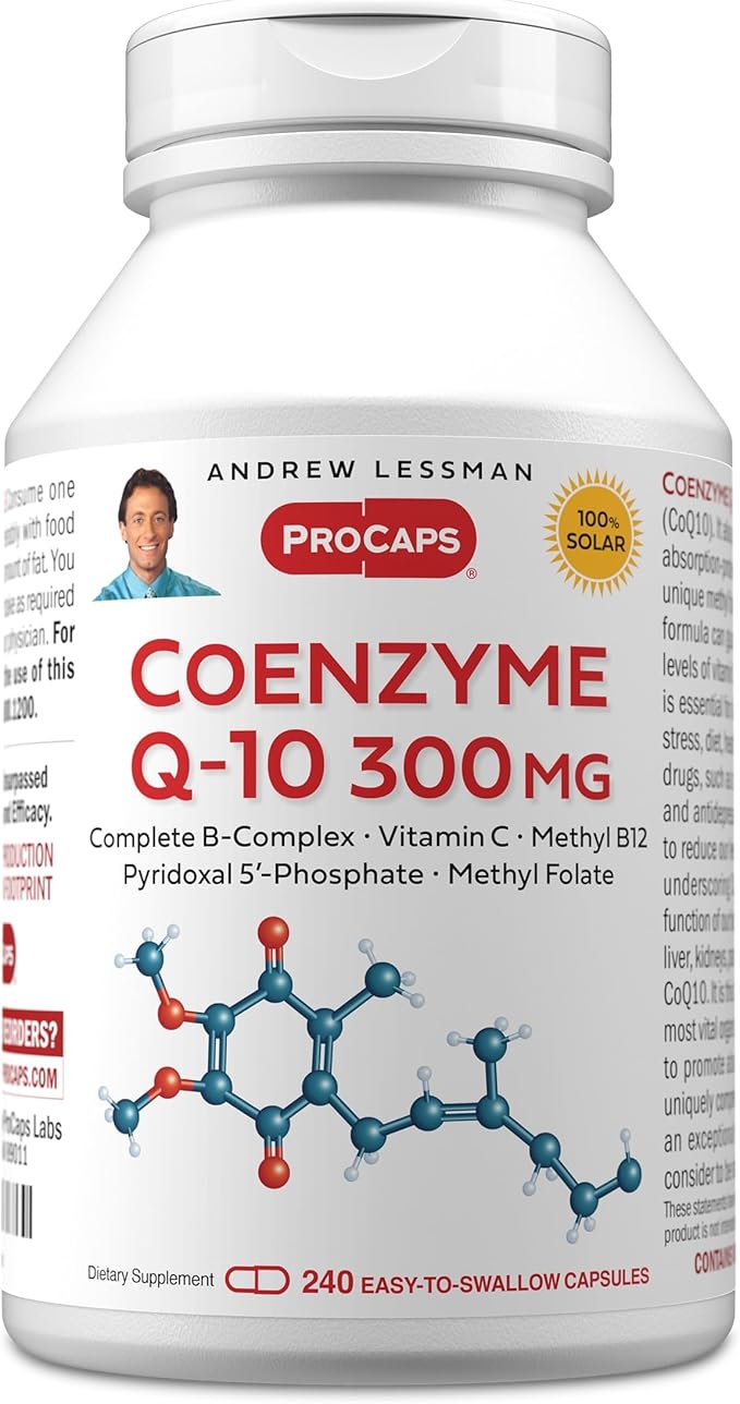 ANDREW LESSMAN Coenzyme Q-10 300 mg 240 Capsules - Essential for Energy Production and Optimum Key Organ Function, Anti-Oxidant Support, Depleted by Aging, Plus B-Complex. Easy to Swallow Capsules