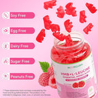 HMB & L-Leucine Gummies with Calcium, Amino Acid Supplement, L Leucine Supplements for Men & Women, Raspberry Flavor, 60 Count