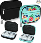 Serfeymi Weekly Travel Pill Organizer Pill Case for Purse with Removable 7 Day Pill Box, Fashionable Travel Medicine Organizer Pill Container for Medicine, Vitamin, Supplement - Black 01 + Green 01