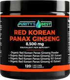 Purity’s Best Red Korean Panax Ginseng – 8500 mg Equivalent per Serving – 5% Ginsenosides – Herbal Supplement – 120 Veggie Capsules