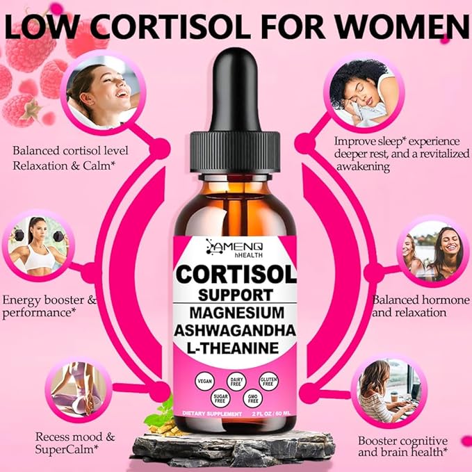 2 Pack Cortisol Supplements for Women, 17-in-1 Cortisol Calm Detox Reducer Manager w. Magnesium Ashwagandha Theanine, Cortisol Liquid Drops for Relax, Recess Mood & Hormone Harmony, Cortisol Drink Mix