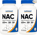 Nutricost N-Acetyl L-Cysteine (NAC) 600mg, 180 Capsules - Non-GMO, Gluten Free (Pack of 2)