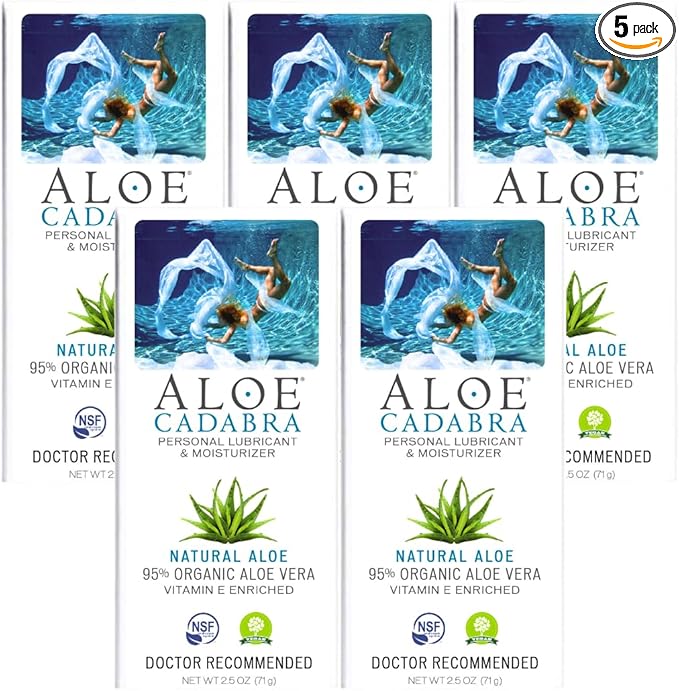 Aloe Cadabra Natural Water-Based Personal Lubricant, Organic Aloe Lube for Men, Women, and Couples, pH Balanced (Unscented 2.5 Ounces, 5 Pack)