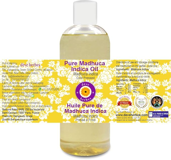Deve Herbes Pure Madhuca Indica Oil (Madhuca Indica) Cold Pressed 200ml (6.76 oz)