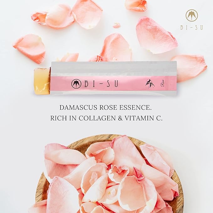BI-SU Bird's Nest Essence Collagen Jelly Stick with Vitamin C, Fish Collagen Peptides, Anti Aging, Maintain Skin Elasticity, Immunity Support, Japan Beauty Skin Care Secret, Rose Flavor, 7 PCS