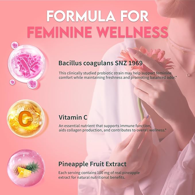 Premium Feminine Balance Gummies for Women – Pineapple Flavor – pH Balance, Immune & Digestive Support – Vegan, Gluten-Free – 60 Gummies (30-Day Supply)