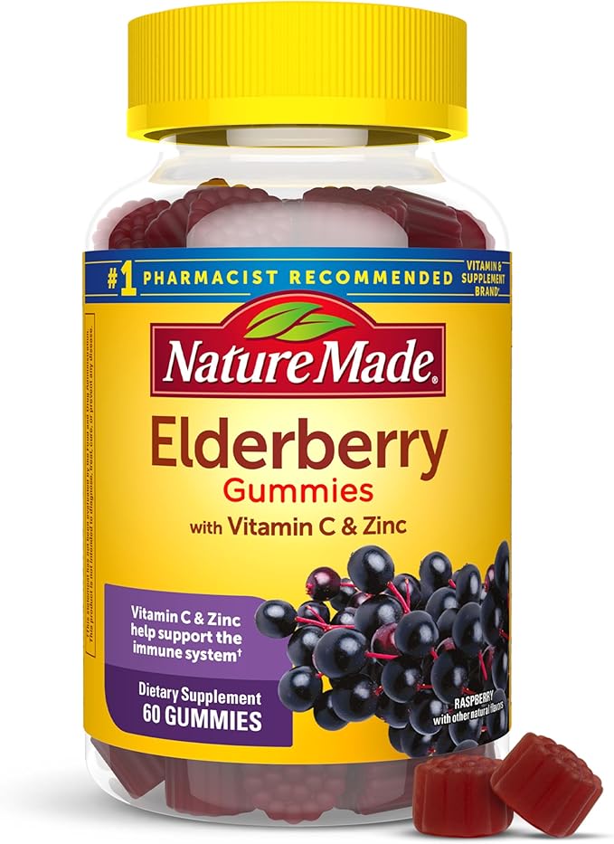 Nature Made Elderberry Gummies with Vitamin C and Zinc, Dietary Supplement for Immune Support, 60 Elderberry Gummies, 30-Day Supply