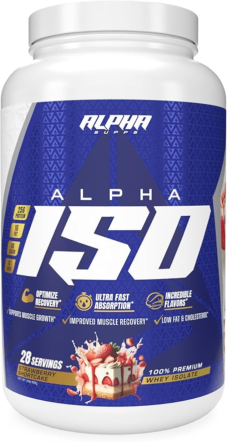 Alpha Supps ISO, Low Carb 100% Whey Protein Isolate Powder, 25 Grams Per Serving, Helps Support Muscle Growth, Low Sugar and Gluten Free (Strawberry Shortcake, 2 lb)