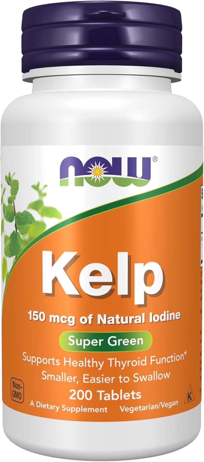 NOW Supplements, Kelp 150 mcg of Natural Iodine, Easier to Swallow Tablet, Super Green, 200 Tablets