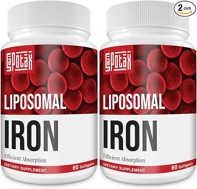 Liposomal Fe Iron Supplement for Women, 65 mg Iron Supplement with Folic Acid & Vitamin B12 for Men, Daily Blood & Energy Support for Adults Iron Deficiency 60 Softgels (2 Bottle)