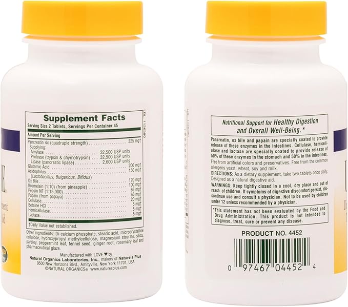 NaturesPlus Ultra-Zyme - 90 Tablets - Enzyme Supplement to Support Healthy Digestion - Gluten Free - 45 Servings