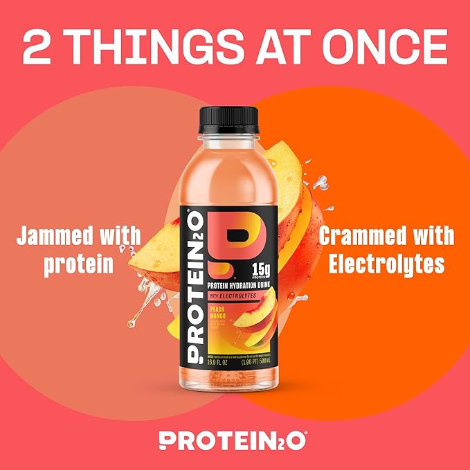 Protein2o 15g Whey Protein Infused Water,Peach Mango,16.9 Oz Bottle,(Pack of 24)