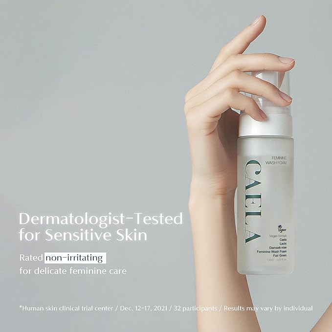CAELA Feminine Wash Foam Fairgreen, pH-Balanced Intimate Cleanser for Women, Triple Lactobacillus Ferment Complex, Vegan K-Beauty with Green Tea & Mugwort, Sulfate-Free, 5.07 Fl Oz