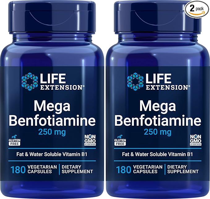 Life Extension Mega Benfotiamine 250 mg 180 Capsules (Pack of 2), Vegetarian Vitamin B Supplement with Thiamine