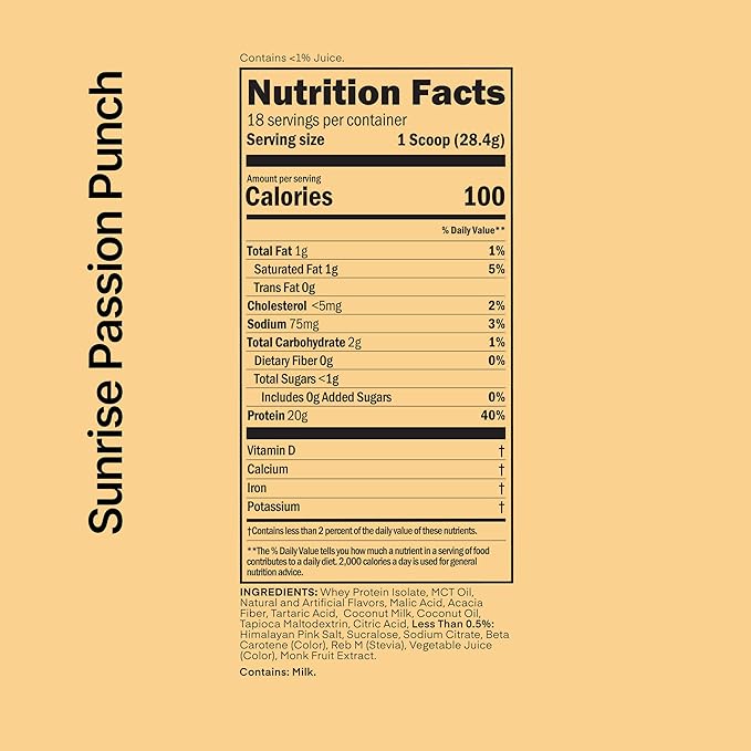 Oath Nutrition Clear Whey Isolate Protein Powder, Sunrise Passion Punch, 20g Complete Protein per Serving, No Added Sugar, Grass-Fed, 18 Servings