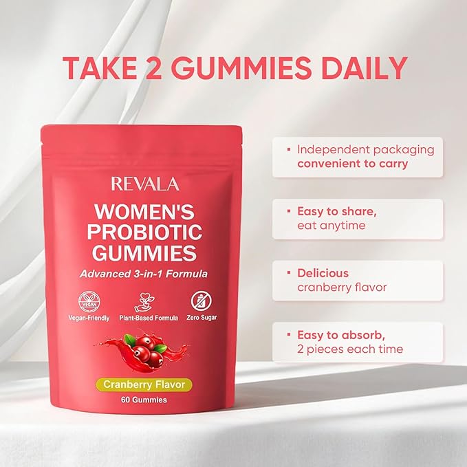 Revala 10-in-1 Viginal Probiotic Gummies for Women – Including Probiotic Strains, Prebiotic Fiber & Vitamins, Supports Digestive Balance, Feminine Microbiome & Hormonal Harmony 60 Gummies (2)