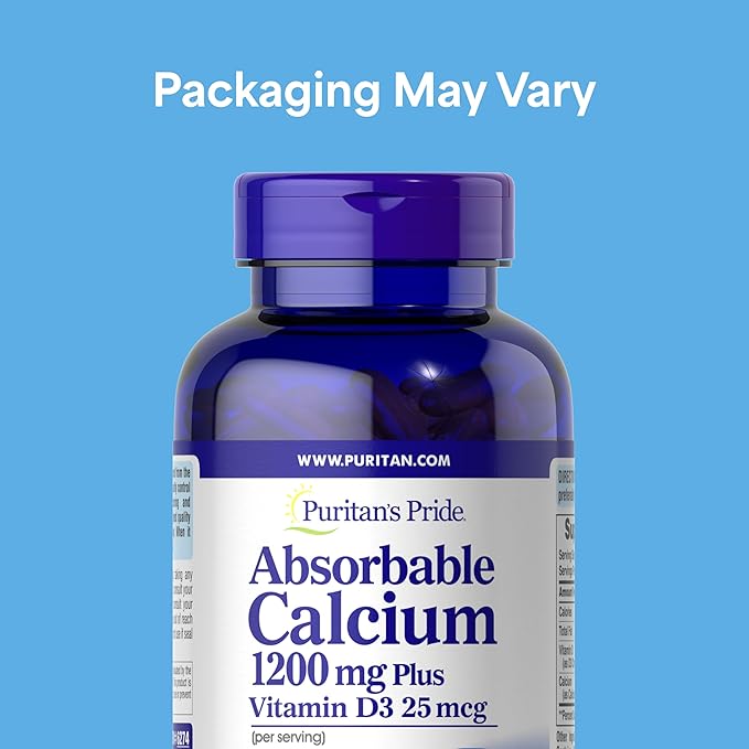 Puritan's Pride Absorbable Calcium 1200 mg Plus Vitamin D3 25mcg 1000 IU with Bone-Active™, 200 Rapid Release Softgels