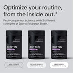 Sports Research® Biotin 5,000mcg with Organic Coconut Oil - Biotin (Vitamin B7) for Healthy Skin and Hair Support* - for Women and Men - Vegan, Non-GMO, Gluten & Soy-Free - 30 Veggie Softgels