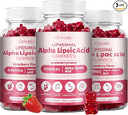 3 Pack Liposomal Alpha Lipoic Acid Gummies 2000mg Gummies,High Potency ALA Complex Biotin & Benfotiamine for Antioxidant, Brain Health and Nerve* Support,Liposomal Enhance 98% Absorption