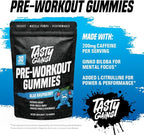 TASTY GAINS - Pre-Workout Gummies – Energy & Focus Boost, Caffeine Gummies for Men & Women, 200mg of Caffeine, Fat-Burning Preworkout for Strength & Endurance (60, Pineapple Mango)