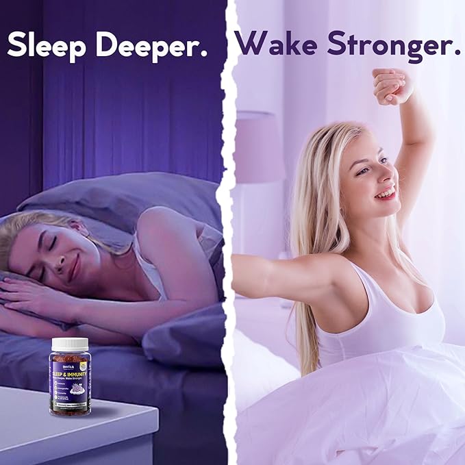 Sleep Gummies for Adults with Melatonin + Chamomile & Ashwagandha | Elderberry + Vitamins C, D3, B6, B12 & Folate | Vegan, Gluten-Free | 60 Gummies (30 Servings)