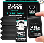 DUDE Wipes Mint Chill Pocket Packs - Travel Wipes - 6 Packs of 8 (48 Count) - On-The-Go Adult Flushable Wipes - Infused with Tea Tree Oil, Vitamin E, and Aloe - Septic and Sewer Safe