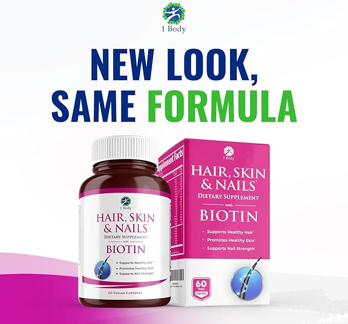 1 Body Hair Skin Nails Vitamin Complex with Biotin - Complete Formula with 26 Essential Vitamins for Men & Women - 3 Pack
