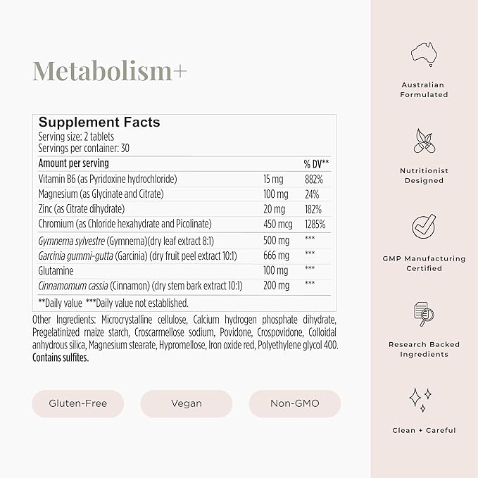 JSHealth Metabolism Supplement. Chromium for Healthy Blood Sugar and Cravings Support. with Zinc, Magnesium, Cinnamon, Gymnema. By Nutritionist Jessica Sepel (60 Tablets)