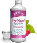 Buried Treasure Prenatal Plus DHA Complete, 16 oz Orange Banana Flavor, High Potency Liquid Formula Supplement for Before, During, Post Pregnancy, Natural DHA Omega3 Iron Vegetarian Safe w/Dose Cup