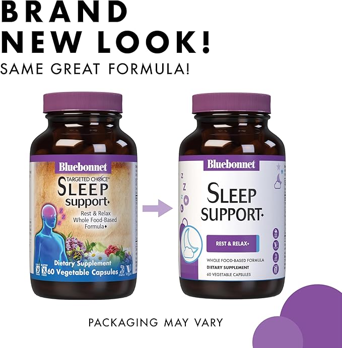 Bluebonnet Nutrition Sleep Support, Rest & Relaxation Whole Food-Based Formula*, Non-GMO, Vegan, Gluten-Free, Kosher Certified, Soy-Free, Dairy-Free, 60 Vegetable Capsules, 60 Servings