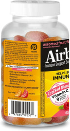 Airborne Vitamin C 500mg (per Serving) - Assorted Fruit Flavored Kids Gummies (63 Count in a Bottle), Gluten-Free Immune Support Supplement with Vitamins C E, Selenium