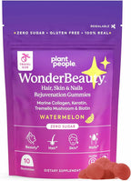 Plant People WonderBeauty Hair, Skin & Nails Rejuvenation Gummies with Tremella Mushroom, Collagen Peptides, Keratin, & Biotin – Watermelon Flavor, 10 Gummies