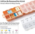 Foldable Weekly Pill Organizer 2 Times a Day with 2 Extra Compartments - Etched Labels - Portable 7 Day AM PM Medicine Box, Week Daily Travel Pill Case Holder Dispenser for Vitamin, Supplement - Pink