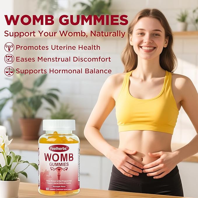Womb Gummies for Women Ovary & Uterus Cleanse Detox, Pineapple Feminine Balance Fertility Gummies to Help Get Pregnant, Vegan Fertility Support, Gluten-Free, 60 Count