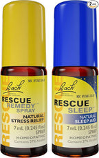 Day & Night Bundle, Bach RESCUE REMEDY Spray, Natural Stress Relief [and] RESCUE SLEEP Spray, Natural Sleep Aid - 2-Pk, Homeopathic Flower Essence, Vegan, 7mL Ea