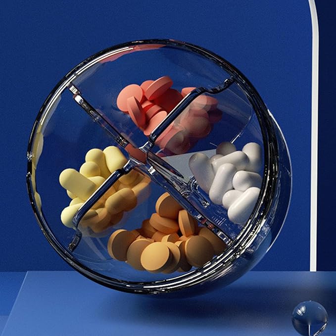 Portable Pill Dispensing Bottle with 4 Compartments Vitamin Organizer Holds Large Numbers of Supplements, Features Mix Proof and Wide Opening Design for Easy Medication Access (Gray 6.2x5.3cm)