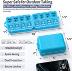 Foldable Weekly Pill Organizer 2 Times a Day with 2 Extra Compartments (Clear Printed Labels) - Portable 7 Day AM PM Medicine Box, Week Daily Travel Pill Case Holder for Vitamin, Supplement - Blue