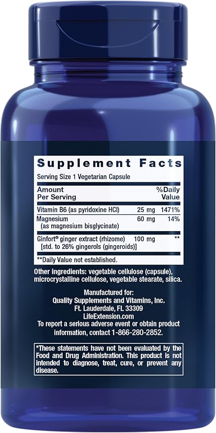 Life Extension Daily PMS Relief, Menstrual Comfort Supplement, PMS-Related Cramps, Lower Back discomfort, Mood, Ginger, Magnesium, B6, Gluten-Free, Non-GMO, 60 Capsules