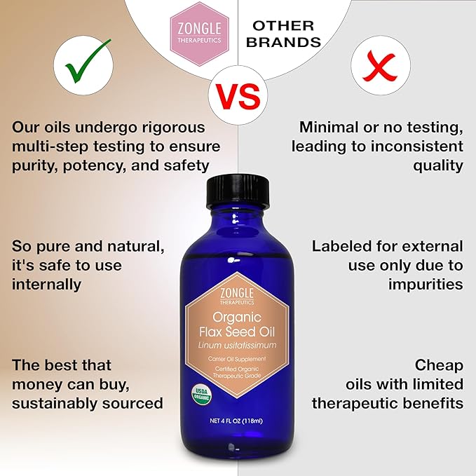 Organic, Flaxseed Oil, Liquid, Supplement, for Cooking, Hair – 100% Pure, Flaxseed Oil, by Zongle Therapeutics, 4 OZ