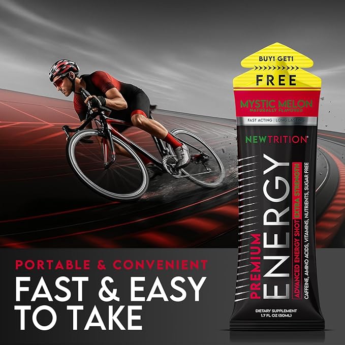 NewTrition® Extra Strength Energy Shots, 1.7 fl oz - 250mg Caffeine with Vitamin B & Amino Acids, Sugar-Free, Zero Calorie Vitamin Energy Drink for Focus & Endurance (Pack of 24, Mystic Melon)