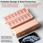 Foldable Pill Organizer 2 Times a Day w/Etched Labels -Dual Protection & Portable Weekly AM PM Pill Box, 7 Day Medicine Container, Large Travel Pill Case for Week Daily Supplement Vitamin - Pink