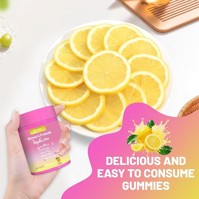 Her Juicy Feminine Probiotics Gummies for pH Balance - Slippery Elm, Lactobacillus Blend - Gut & Immune Support - Pineapple Gummies, 60 Count (Lemon)