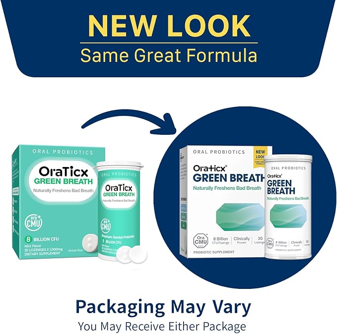 OraTicx Green Breath Oral Care Probiotics, Naturally Support Freshens Bad Breath & Healthy Mouth, Dental Probiotic Supplement 8 Billion CFU, Mint Flavor 30 Lozenges 1-PK
