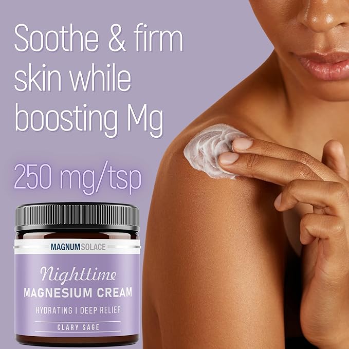 Magnum Solace Magnesium Lotion – Nighttime Magnesium Cream – Apply to Legs, Arms or Chest - Topical Magnesium Chloride – USA Made and Safe for Kids (Clary Sage)